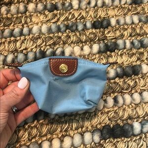 Longchamp Blue and Brown Cosmetic/Change Bag with Leather Trim